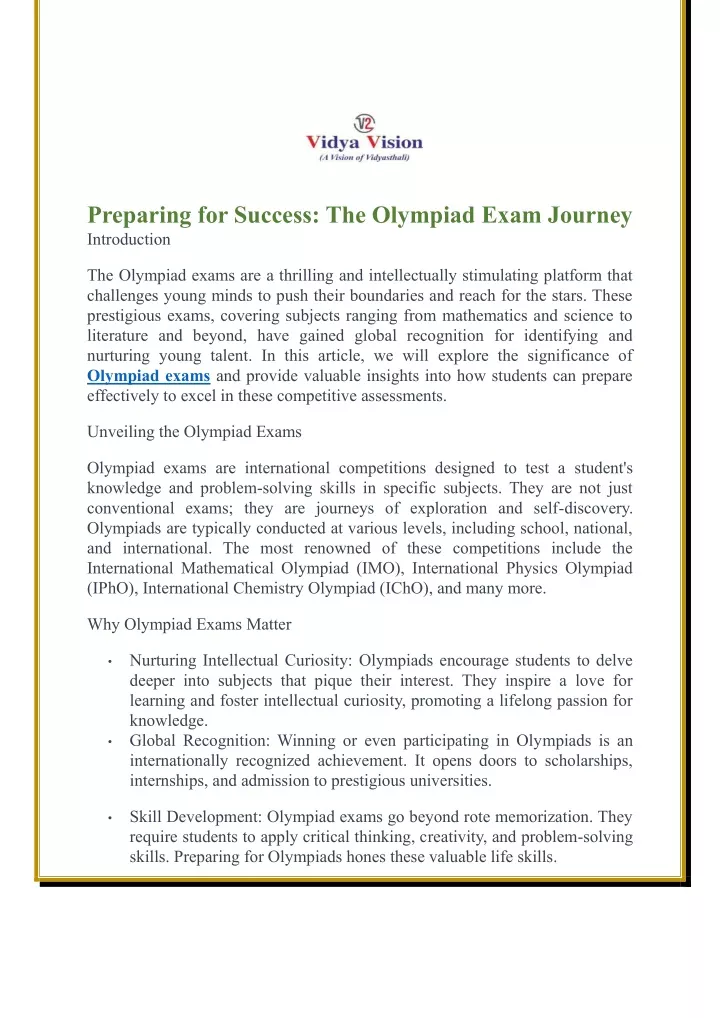 preparing for success the olympiad exam journey