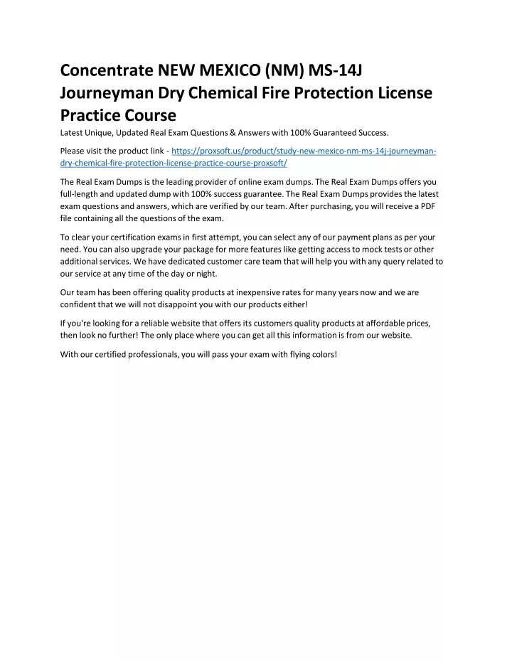 concentrate new mexico nm ms 14j journeyman dry chemical fire protection license practice course