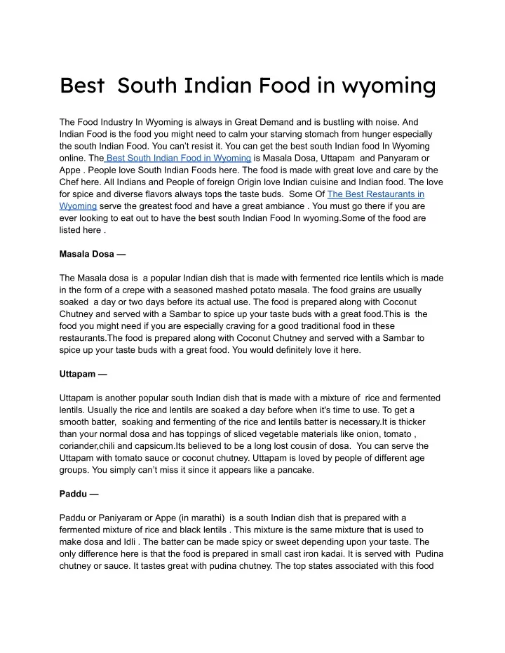 best south indian food in wyoming