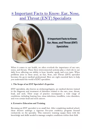 8 Important Facts to Know Ear, Nose, and Throat (ENT) Specialists
