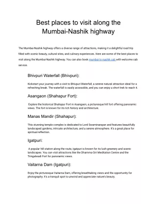 Best places to visit along the Mumbai-Nashik highway