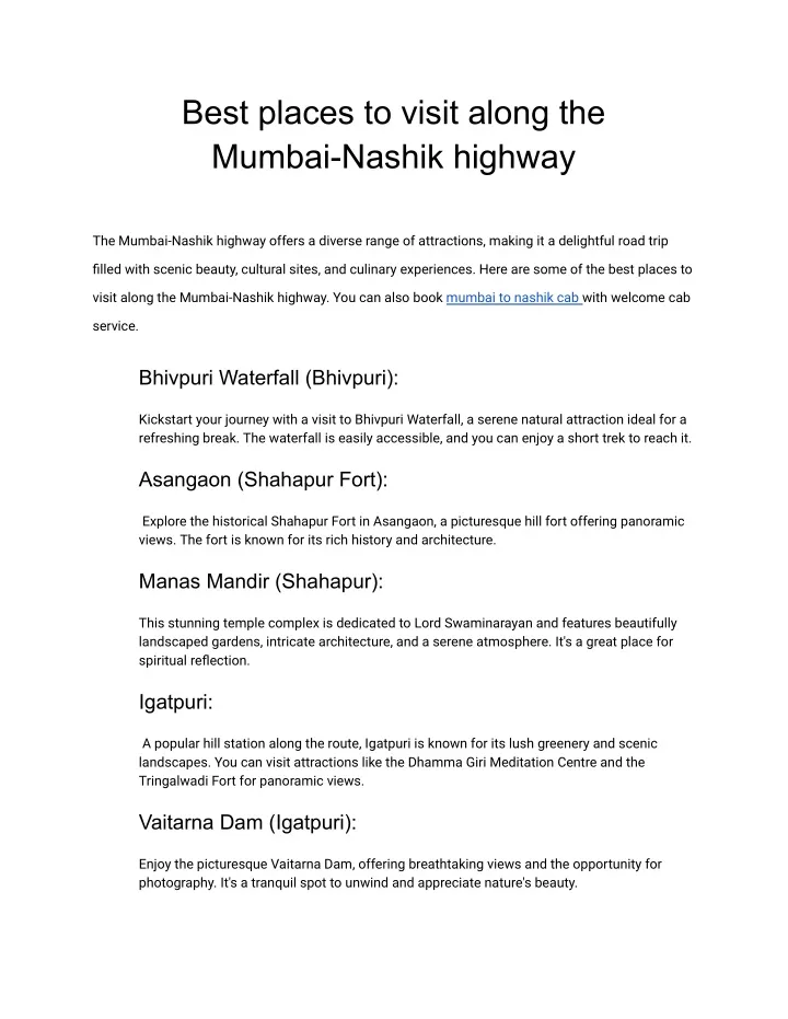 best places to visit along the mumbai nashik
