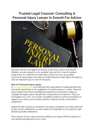 Trusted Legal Counsel-Consulting A Personal Injury Lawyer In Everett For Advice