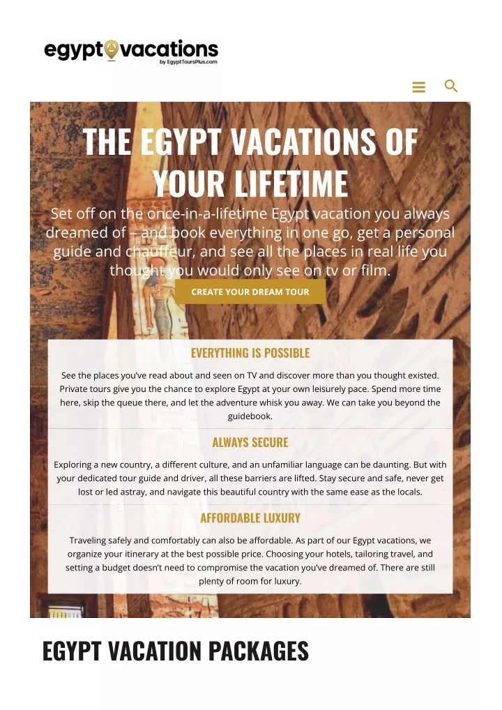the egypt vacations of your lifetime
