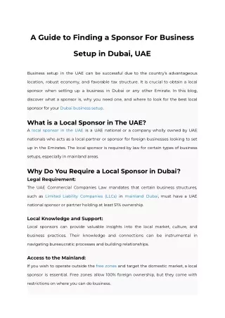 A Guide to Finding a Sponsor For Business Setup in Dubai, UAE