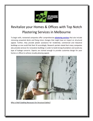 Revitalize your Homes & Offices with Top Notch Plastering Services in Melbourne