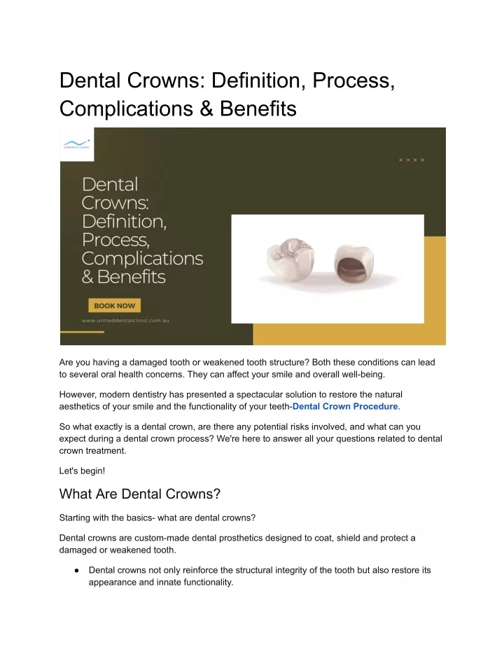 dental crowns definition process complications