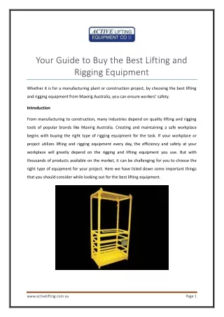 Your Guide to Buy the Best Lifting and Rigging Equipment