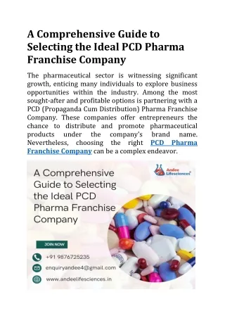 A Comprehensive Guide to Selecting the Ideal PCD Pharma Franchise Company