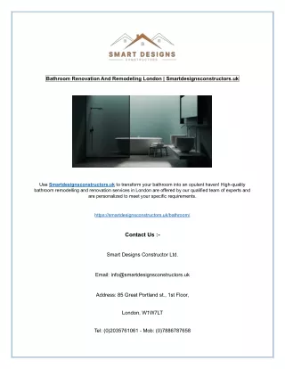 Bathroom Renovation And Remodeling London | Smartdesignsconstructors.uk