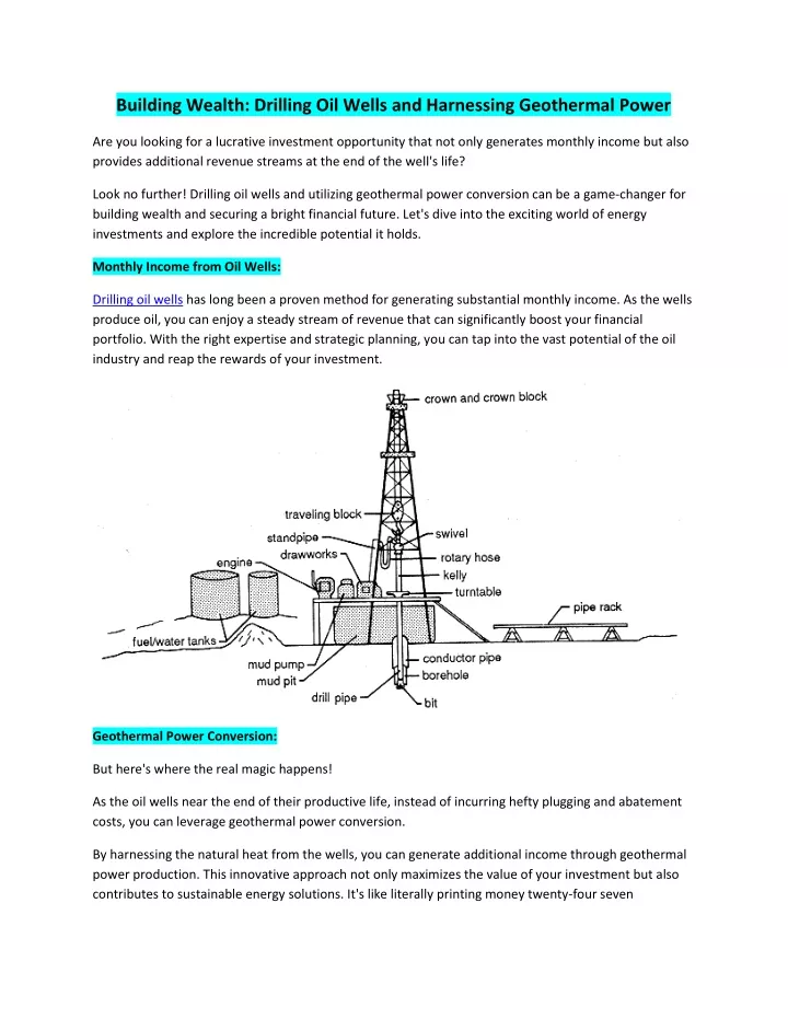 building wealth drilling oil wells and harnessing