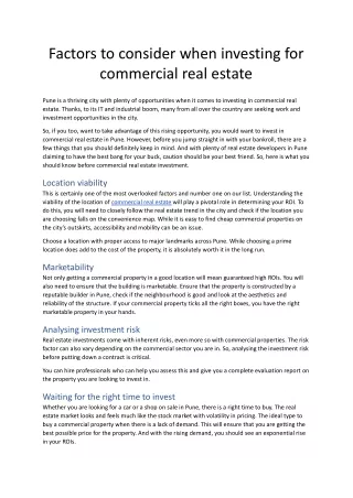 Factors to consider when investing for commercial real estate