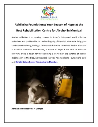 Abhilasha Foundations Your Beacon of Hope at the Best Rehabilitation Centre for Alcohol in Mumbai