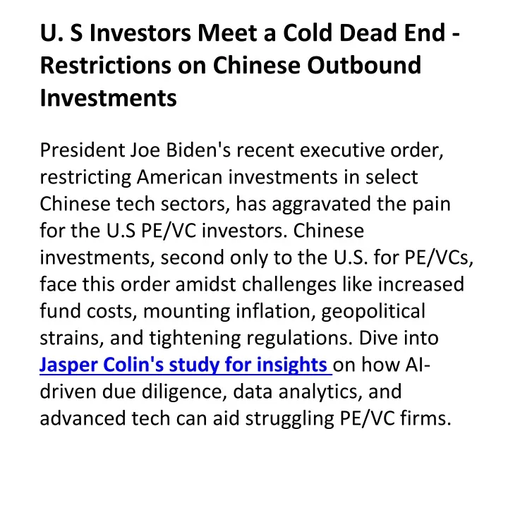 u s investors meet a cold dead end restrictions