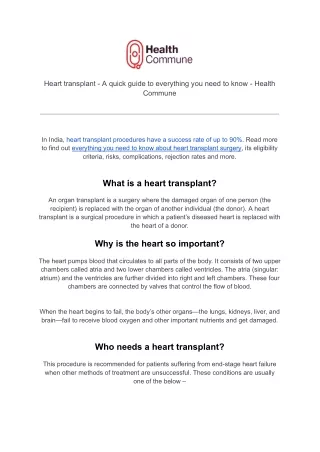 Heart transplant - A quick guide to everything you need to know - Health Commune