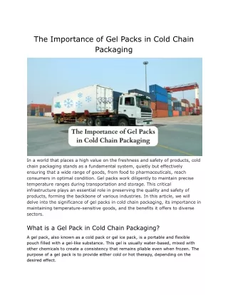 The Importance of Gel Packs in Cold Chain Packaging