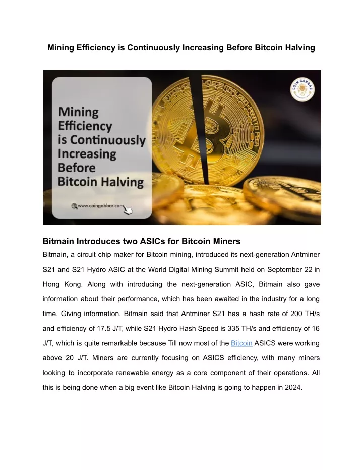 mining efficiency is continuously increasing