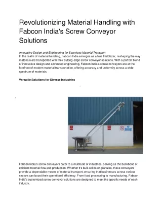 Revolutionizing Material Handling with Fabcon India's Screw Conveyor Solutions