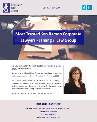 Most Trusted San Ramon Corporate Lawyers - Jahangiri Law Group