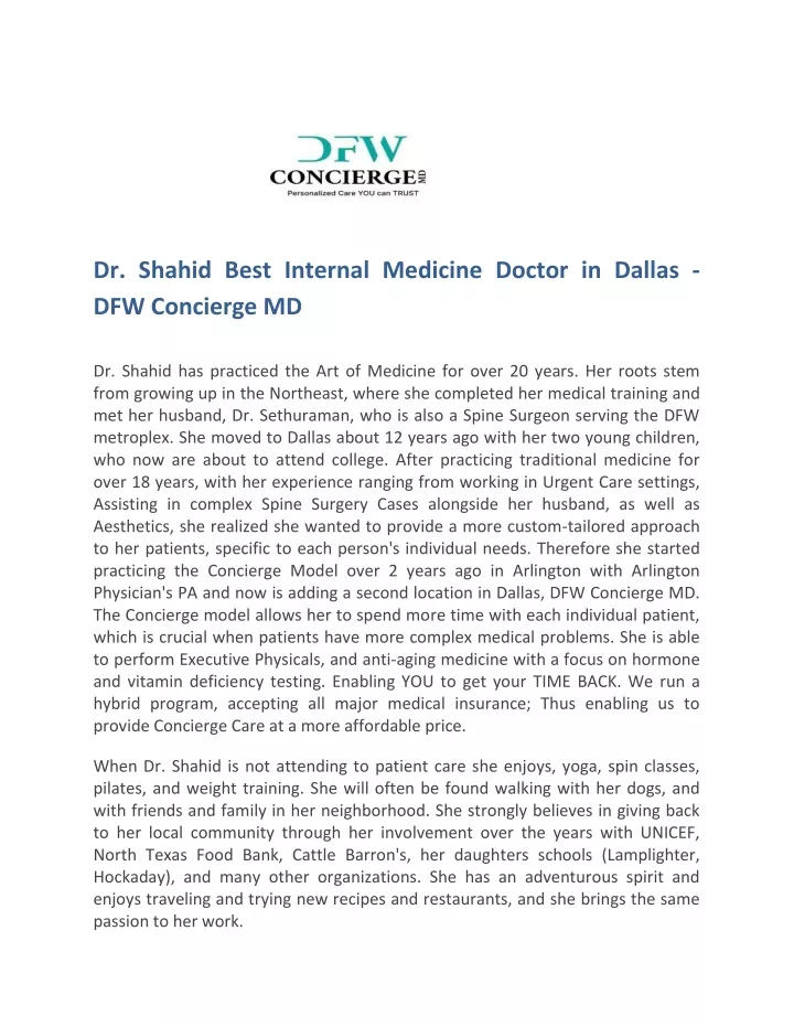 Dr Shahid Best Internal Medicine Doctor In Dallas N 
