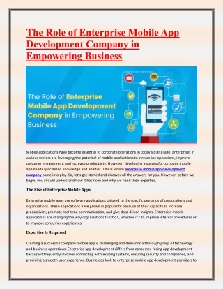 The Role of Enterprise Mobile App Development Company in Empowering Business