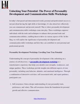 Unlocking Your Potential The Power of Personality Development and Communication Skills Workshops
