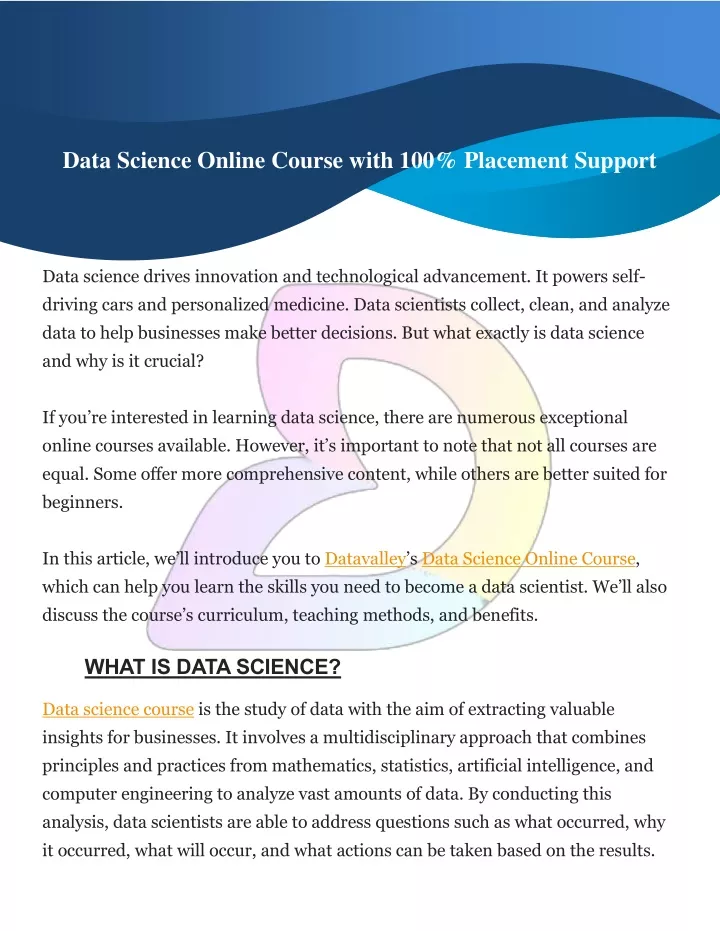 data science online course with 100 placement