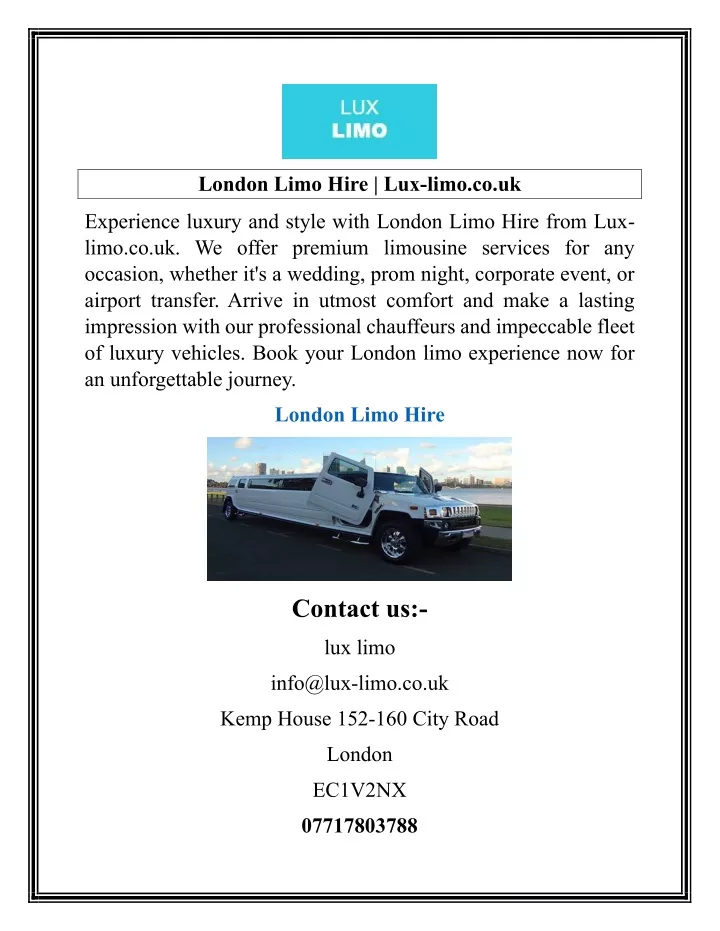 london limo hire lux limo co uk