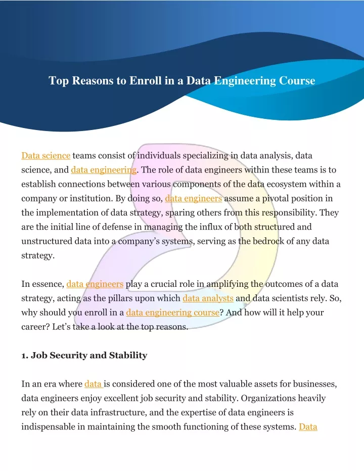 top reasons to enroll in a data engineering course