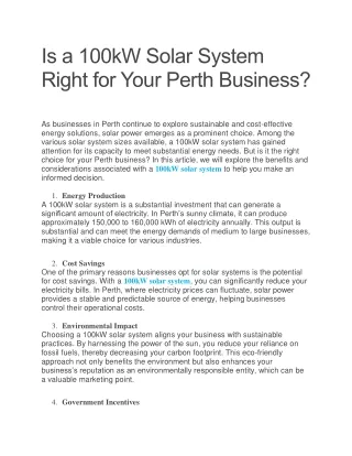 Is a 100kW Solar System Right for Your Perth Business
