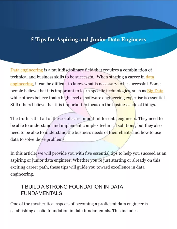 5 tips for aspiring and junior data engineers