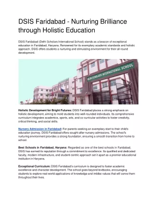 DSIS Faridabad - Nurturing Brilliance through Holistic Education