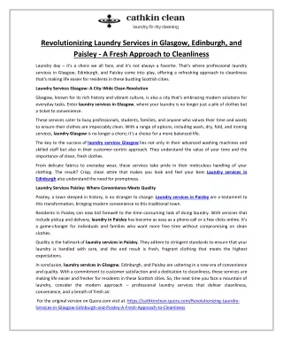 Revolutionizing Laundry Services in Glasgow, Edinburgh, and Paisley