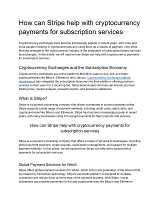 How can Stripe help with cryptocurrency payments for subscription services