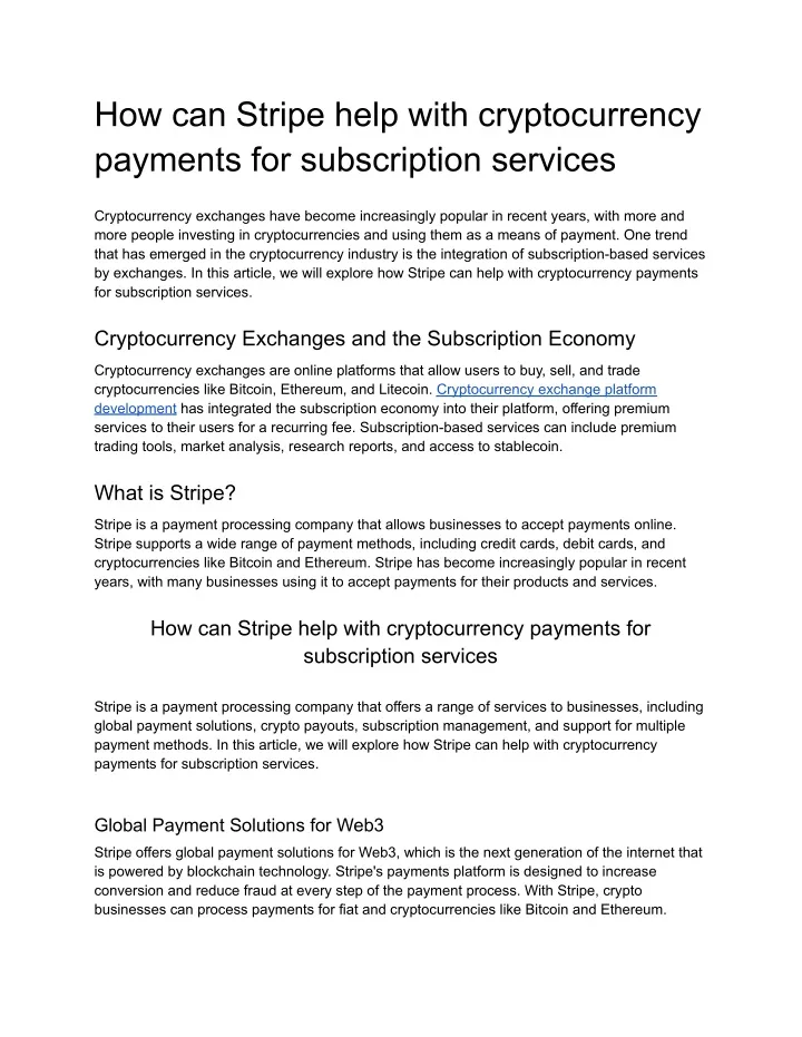 how can stripe help with cryptocurrency payments