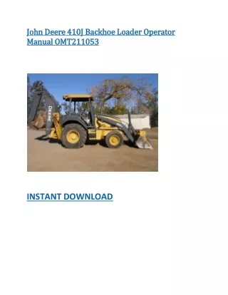 John Deere 410J Backhoe Loader Operator Manual OMT211053