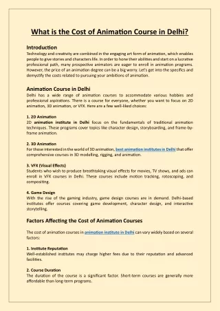 what is the cost of animation course in delhi