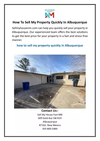 How To Sell My Property Quickly In Albuquerque  Sellmyhousenm.com