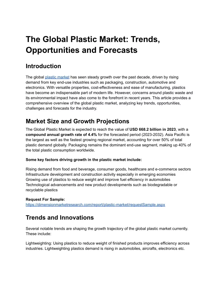 the global plastic market trends opportunities