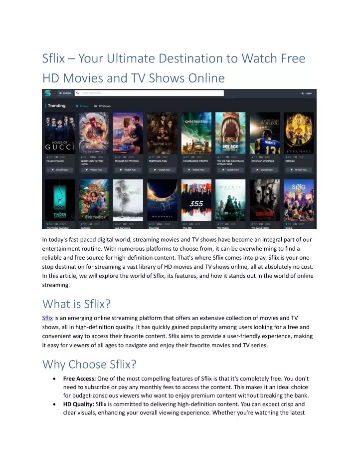 PPT Sflix Your Ultimate Destination to Watch Free HD Movies and TV