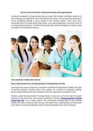 Get Your Foot in the Door Today by Becoming a Nursing Assistant!