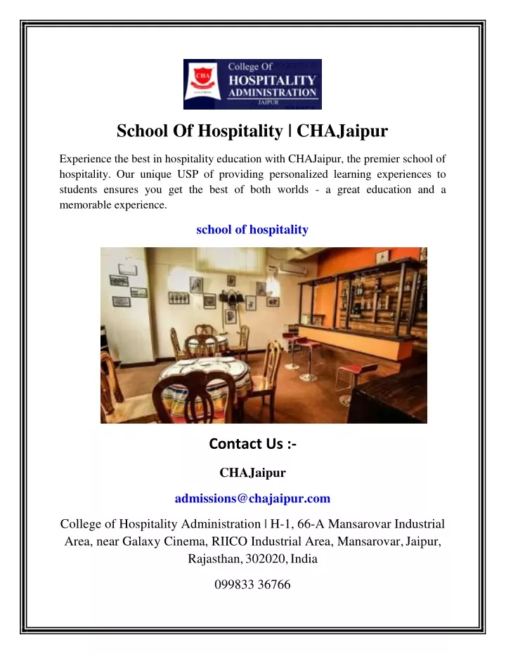 school of hospitality chajaipur