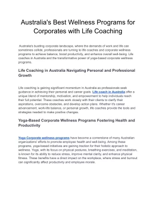 Australia's Best Wellness Programs for Corporates with Life Coaching