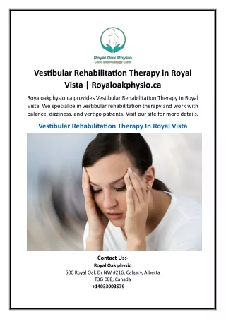 Vestibular Rehabilitation Therapy in Royal Vista | Royaloakphysio.ca
