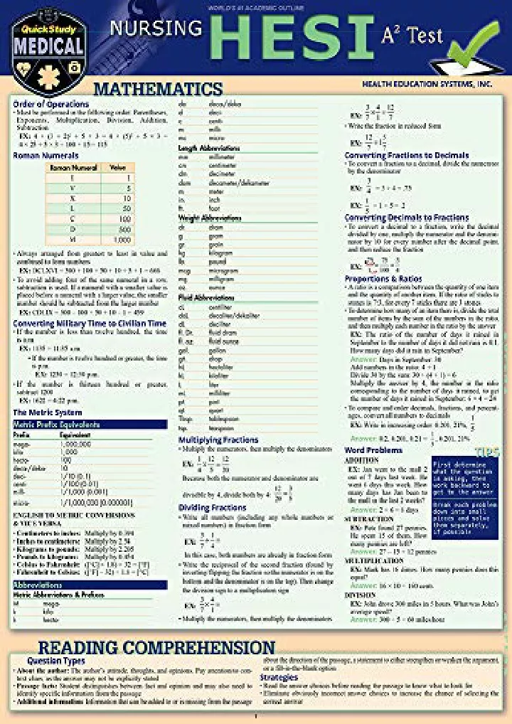 nursing hesi a2 a quickstudy laminated reference