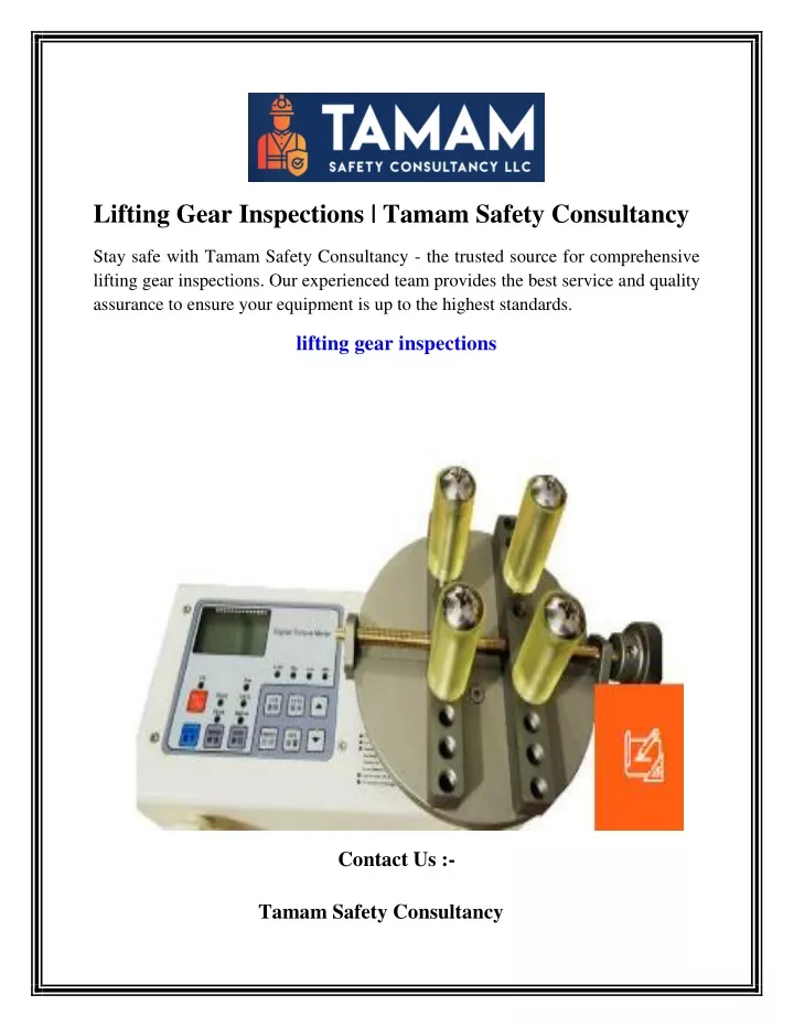 lifting gear inspections tamam safety consultancy
