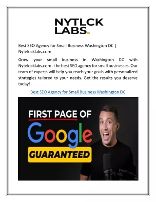 Best SEO Agency for Small Business Washington DC  Nytelocklabs