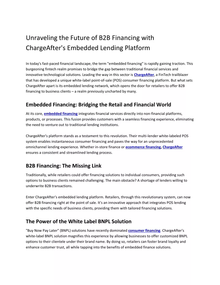 unraveling the future of b2b financing with