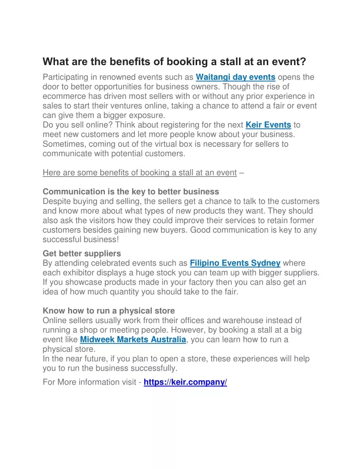 what are the benefits of booking a stall