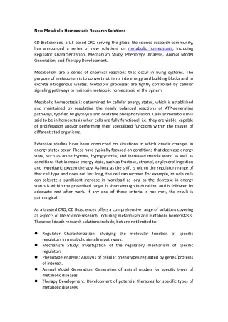 New Metabolic Homeostasis Research Solutions